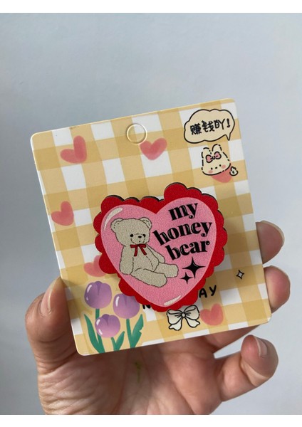 Kawai Teddy Coco Bear Cute Kalp Sevimli Ayıcık Ahşap Rozet Çanta Süsü Y2K Kpop Anime Hediye