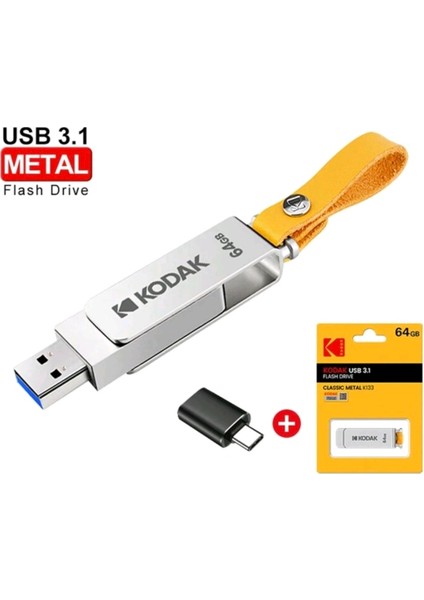 K133 64Gb Yüksek Hızlı 3.1 Usb Flash Bellek Dönüştürücü Hediye Metal Sağlam Orjinal