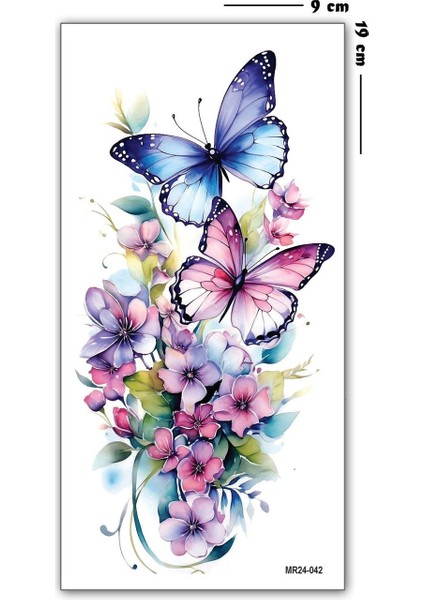 Sepeti Geçici Dövme 9,5X19CM Tattoo Minimal Tattoo Aksesuar Şık Renkli Kelebekler Modeli
