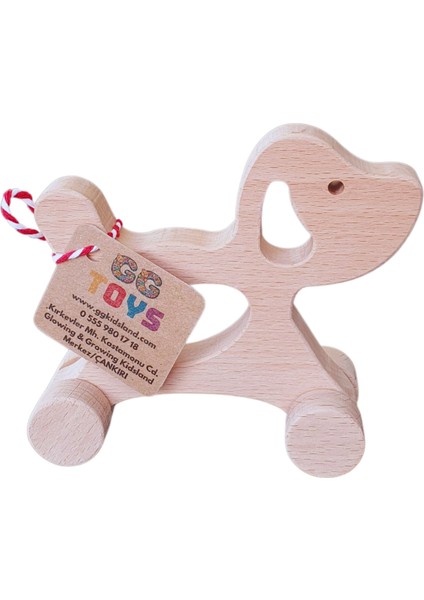 Gg Toys - Montessori Doğal Ahşap Tekerlekli Oyuncak - Köpek