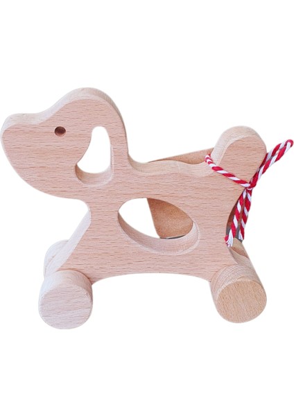 Gg Toys - Montessori Doğal Ahşap Tekerlekli Oyuncak - Köpek