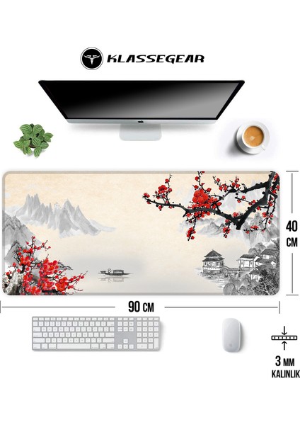 Klassegear Pro 90X40 cm Xxl Gaming Oyuncu Mouse Pad Mousepad Cherry Blossom