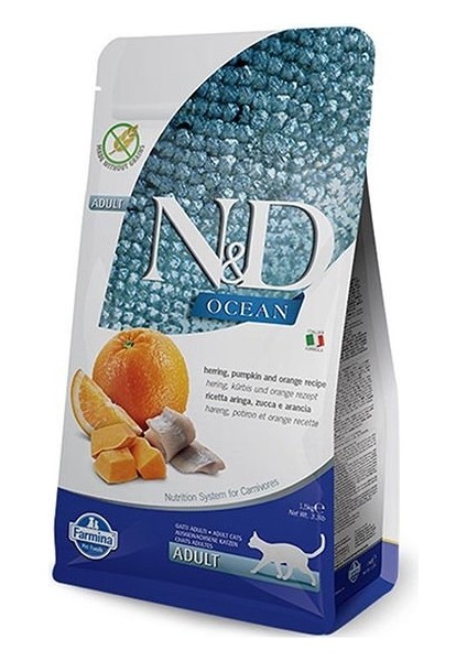 Tahılsız Ringa Balık ve Portakallı Yetişkin Kedi Maması 1.5 kg