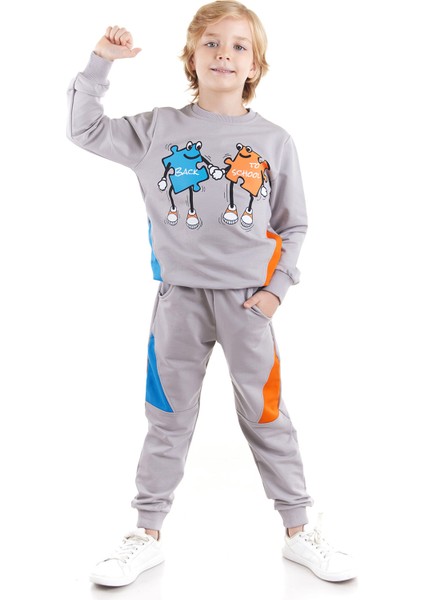 Erkek Çocuk Back To School Puzzle Baskılı Trend Eşofman Takımı AK2543