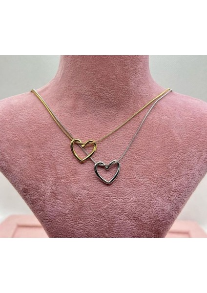 3 Boyutlu Kalp Kolye Gold Çelik