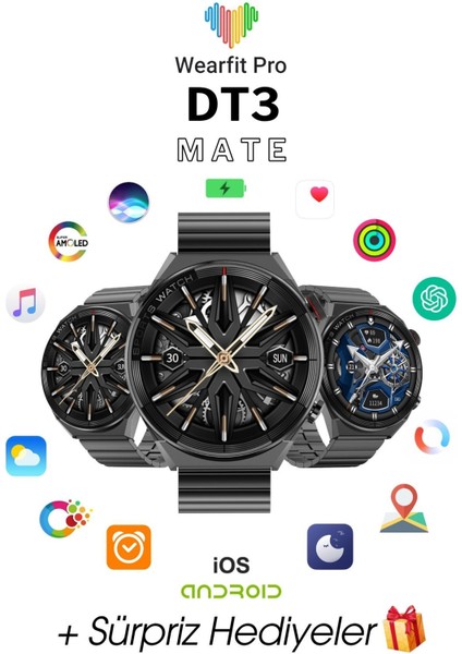 Dt3 Mate Akıllı Saat 37MM Yuvarlak 1.5 Inç Amoled Ekran Akıllı Kol Saati