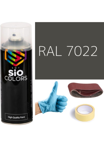 Akrilik Sprey Boya Gri RAL-7022 Boya Seti 400ML +Zımpara+Kağıt Bant+Eldiven