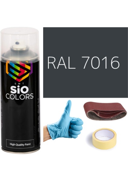 Akrilik Sprey Boya Antrasit Gri RAL-7016 Boya Seti 400ML +Zımpara+Kağıt Bant+Eldiven