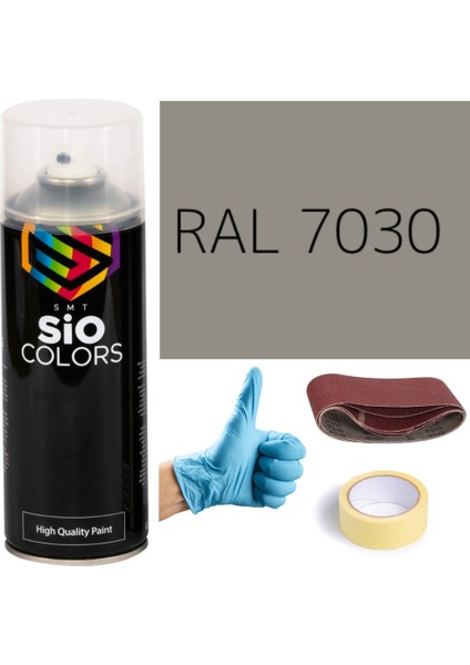 Akrilik Sprey Boya Gri RAL-7030 Boya Seti 400ML +Zımpara+Kağıt Bant+Eldiven