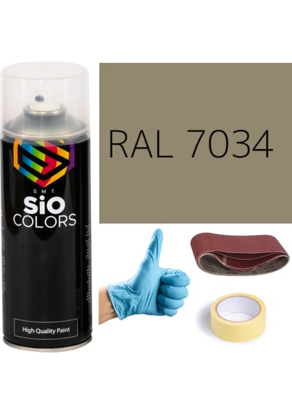 Akrilik Sprey Boya Gri RAL-7034 Boya Seti 400ML +Zımpara+Kağıt Bant+Eldiven