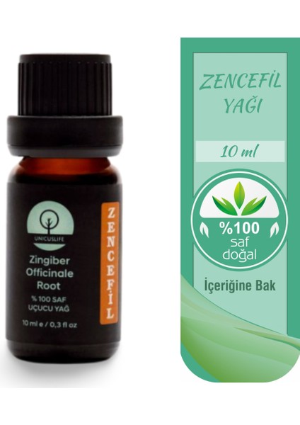 Saf Doğal Zencefil Yağı, (Seyreltilmemiş) 10 ml