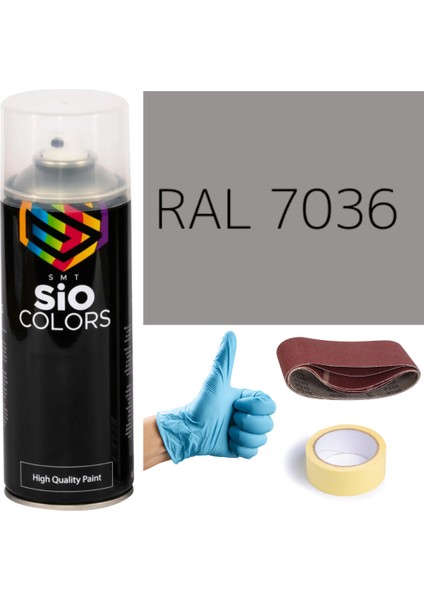 Akrilik Sprey Boya Gri RAL-7036 Boya Seti 400ML +Zımpara+Kağıt Bant+Eldiven