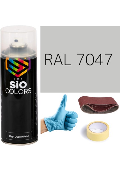 Akrilik Sprey Boya Gri RAL-7047 Boya Seti 400ML +Zımpara+Kağıt Bant+Eldiven