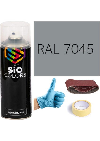 Akrilik Sprey Boya Gri RAL-7045 Boya Seti 400ML +Zımpara+Kağıt Bant+Eldiven