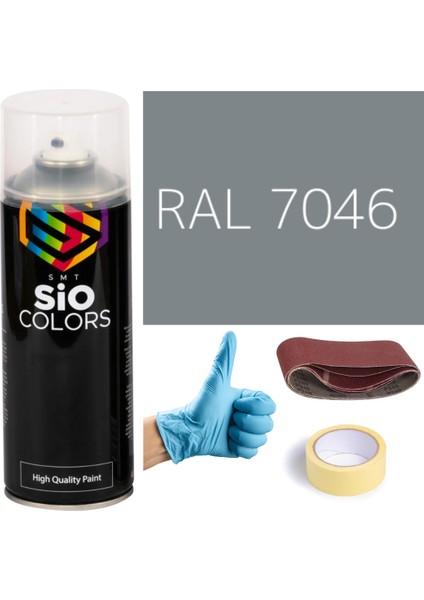 Akrilik Sprey Boya Gri RAL-7046 Boya Seti 400ML +Zımpara+Kağıt Bant+Eldiven