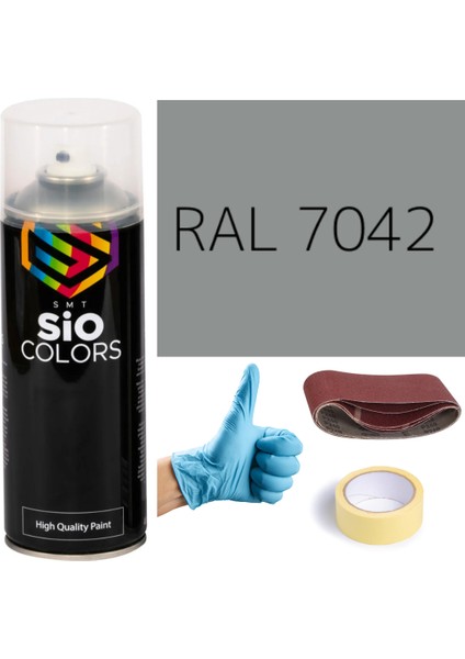 Akrilik Sprey Boya Gri RAL-7042 Boya Seti 400ML +Zımpara+Kağıt Bant+Eldiven
