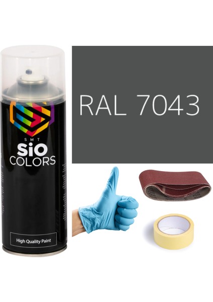 Akrilik Sprey Boya Gri RAL-7043 Boya Seti 400ML +Zımpara+Kağıt Bant+Eldiven