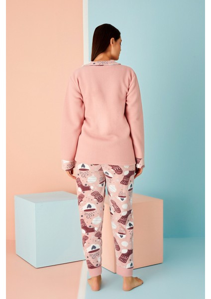 Kadın Kışlık Welsoft Peluş Polar Düğmeli Pijama Takımı modelleri