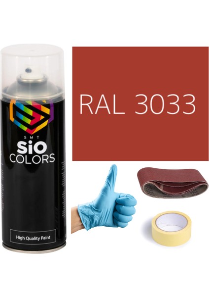 Akrilik Sprey Boya Kırmızı RAL-3033 Boya Seti 400ML +Zımpara+Kağıt Bant+Eldiven