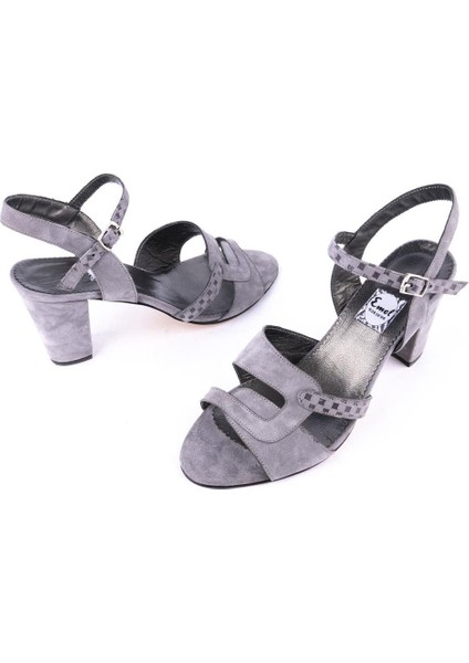 Modern Rahat Orjinal Topuklu Deri Sandalet Gri 50 fiyatları