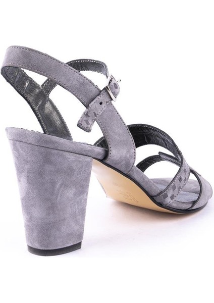 Modern Rahat Orjinal Topuklu Deri Sandalet Gri 50 fırsatları