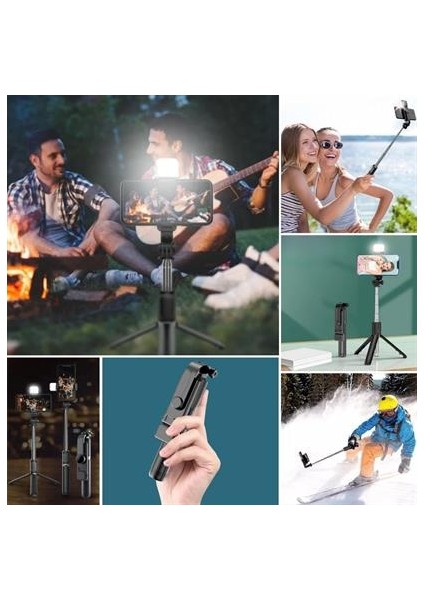 ® Kendiliğinden Işıklı Masaüstü Tripod Olabilen Telefon Tutuculu Kablosuz Kumandalı Selfie Çubuğu