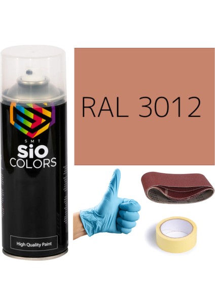Akrilik Sprey Boya Kırmızı RAL-3012 Boya Seti 400ML +Zımpara+Kağıt Bant+Eldiven