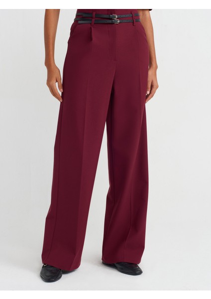 71526 Kemerli Yüksek Bel Pantolon-Bordo modelleri