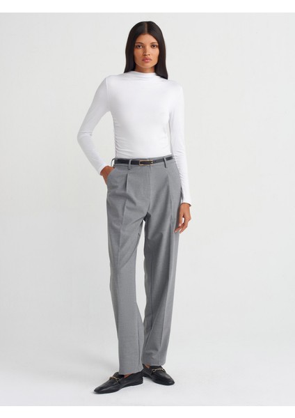 71552 Kemerli Dümdüz Fit Pantolon-Koyu Gri