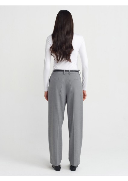 71552 Kemerli Dümdüz Fit Pantolon-Koyu Gri