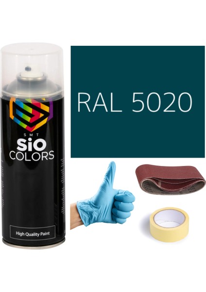 Akrilik Sprey Boya Mavi RAL-5020 Boya Seti 400ML +Zımpara+Kağıt Bant+Eldiven