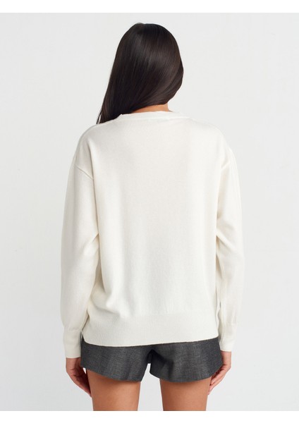 10633 Bisiklet Yaka Basic Triko Kazak-Ekru fiyatları