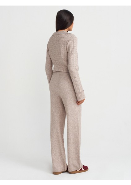 70163 Beli Lastikli Triko Pantolon-Vizon M. fiyatları