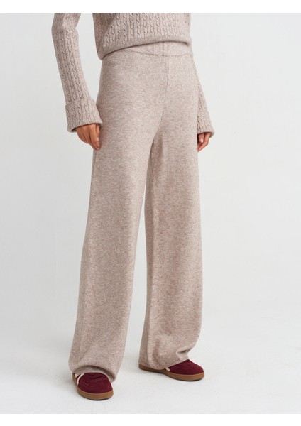 70163 Beli Lastikli Triko Pantolon-Vizon M. modelleri