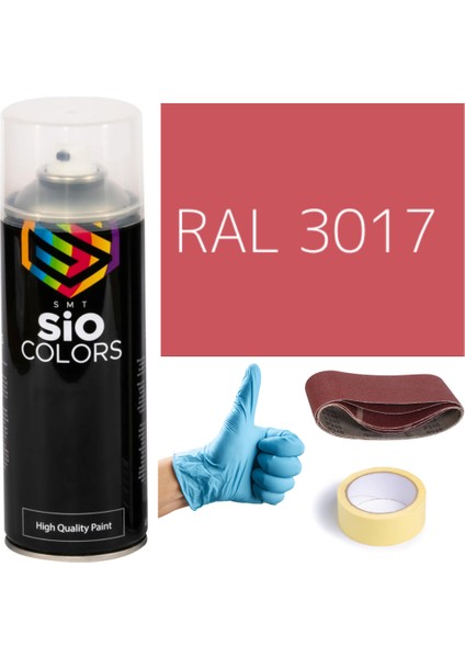 Akrilik Sprey Boya Kırmızı RAL-3017 Boya Seti 400ML +Zımpara+Kağıt Bant+Eldiven