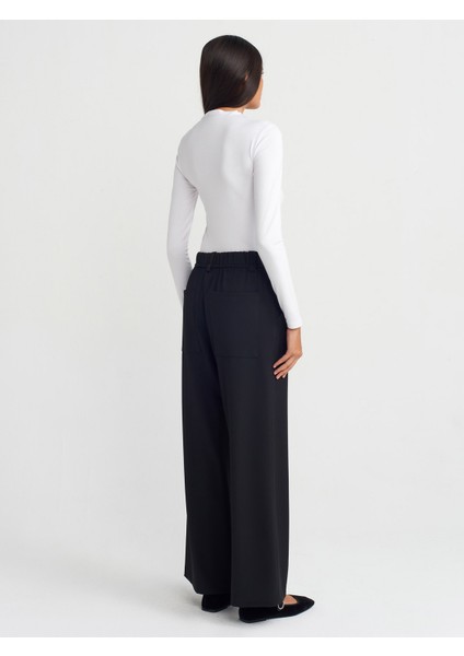 71546 Beli Lastikli Geniş Bacak Pantolon-Lacivert fiyatları