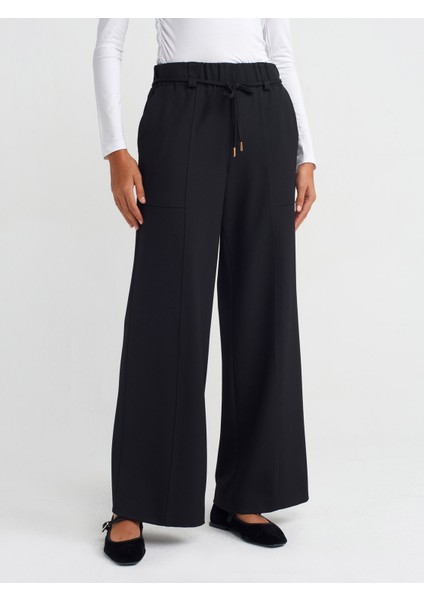 71546 Beli Lastikli Geniş Bacak Pantolon-Lacivert modelleri