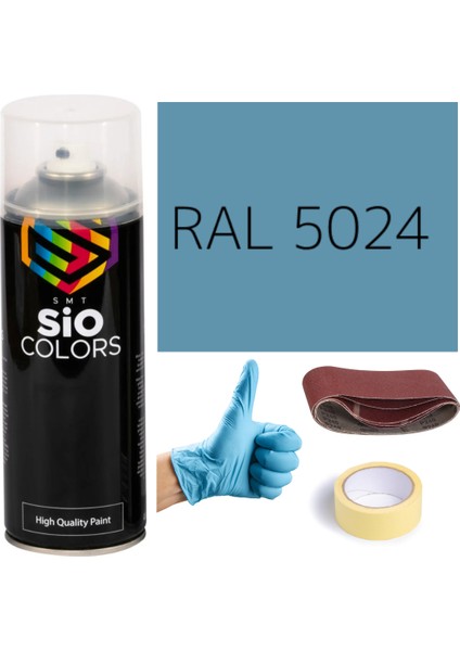 Akrilik Sprey Boya Mavi RAL-5024 Boya Seti 400ML +Zımpara+Kağıt Bant+Eldiven