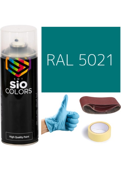 Akrilik Sprey Boya Mavi RAL-5021 Boya Seti 400ML +Zımpara+Kağıt Bant+Eldiven