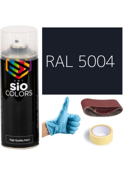 Akrilik Sprey Boya Mavi RAL-5004 Boya Seti 400ML +Zımpara+Kağıt Bant+Eldiven