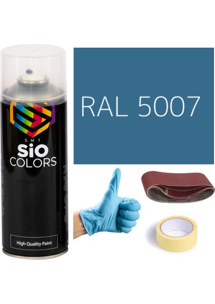Akrilik Sprey Boya Mavi RAL-5007 Boya Seti 400ML +Zımpara+Kağıt Bant+Eldiven
