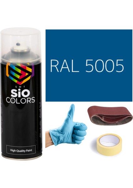 Akrilik Sprey Boya Mavi RAL-5005 Boya Seti 400ML +Zımpara+Kağıt Bant+Eldiven