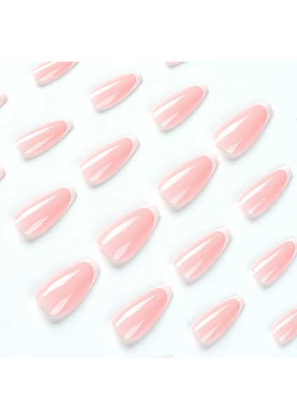 Pembe French'li Simli Badem 24’lü Takma Tırnak Seti ve Zararsız Yapıştırıcı