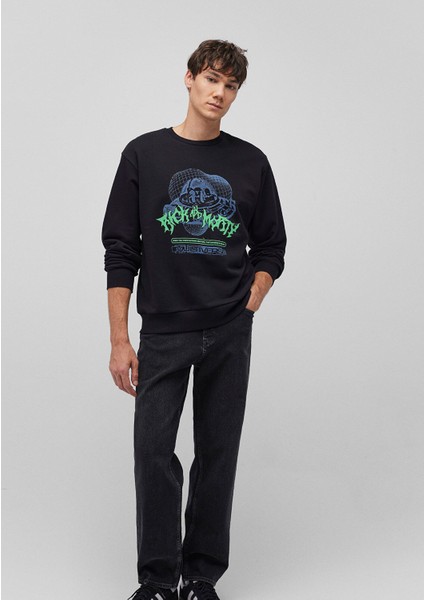 Rick And Morty Baskılı Siyah SWEATSHIRT0S10185-900