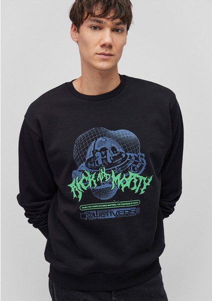 Rick And Morty Baskılı Siyah SWEATSHIRT0S10185-900