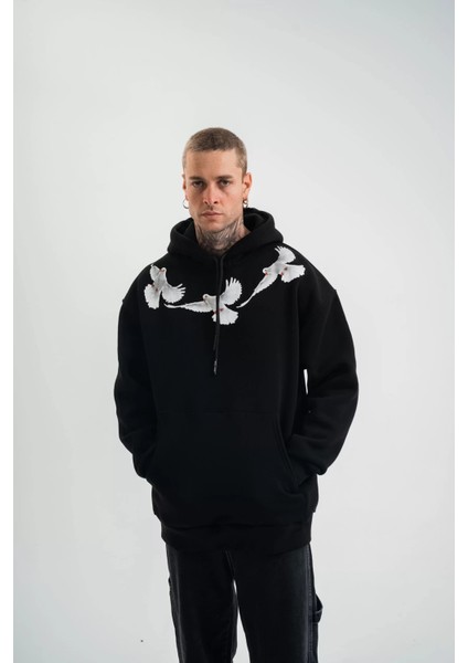 Unisex Uzun Kol Bisiklet Yaka Yıkamalı Sweatshirt - Siyah