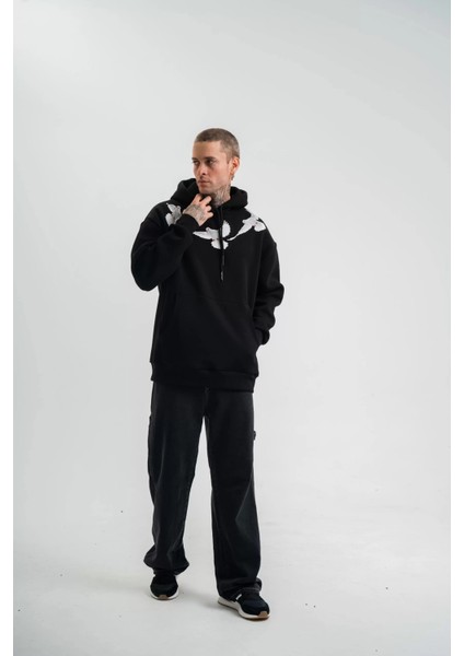 Unisex Uzun Kol Bisiklet Yaka Yıkamalı Sweatshirt - Siyah modelleri