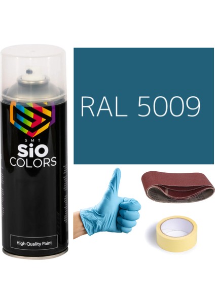Akrilik Sprey Boya Mavi RAL-5009 Boya Seti 400ML +Zımpara+Kağıt Bant+Eldiven