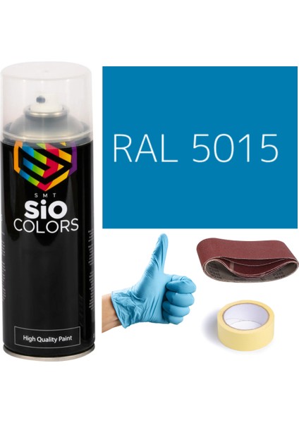 Akrilik Sprey Boya Mavi RAL-5015 Boya Seti 400ML +Zımpara+Kağıt Bant+Eldiven