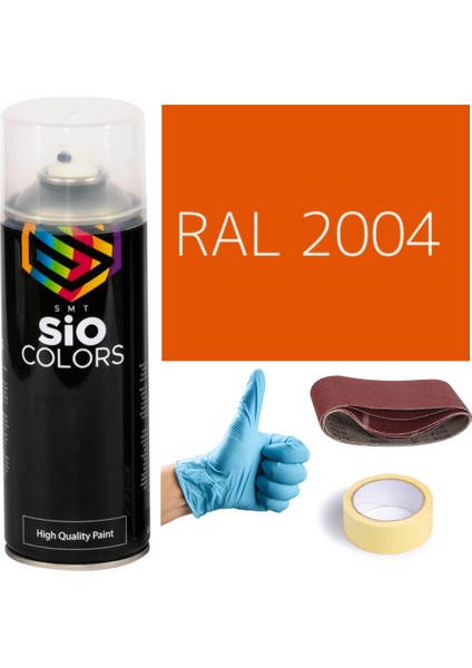 Akrilik Sprey Boya Turuncu RAL-2004 Boya Seti 400ML +Zımpara+Kağıt Bant+Eldiven